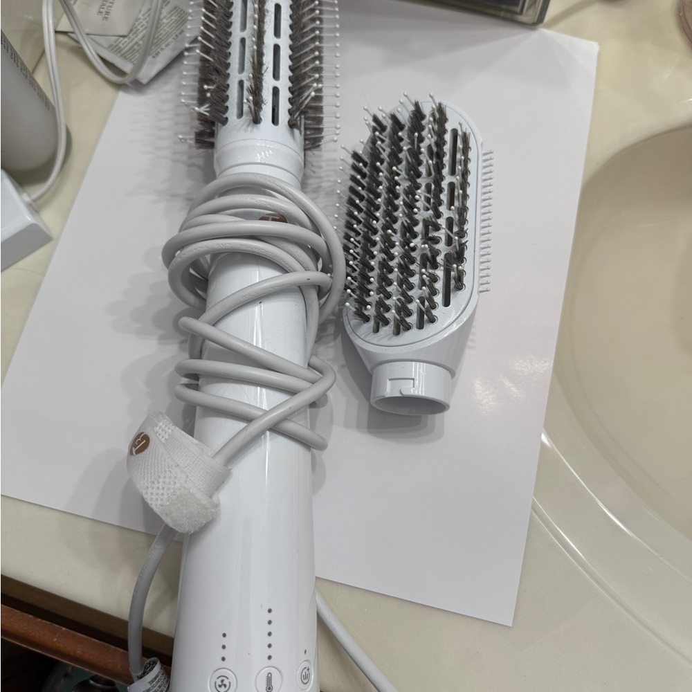 White Hair Styling Brush with Attachments